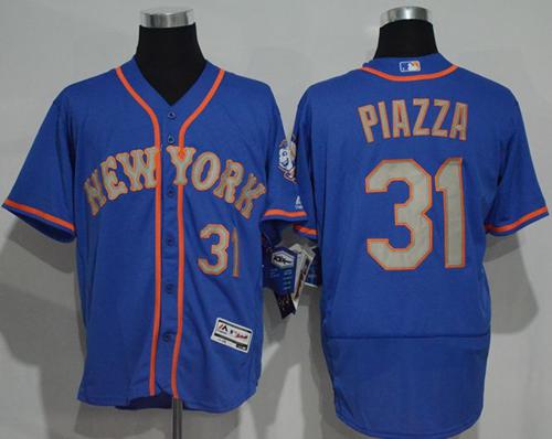 Mets #31 Mike Piazza Blue(Grey NO.) Flexbase Authentic Collection Stitched MLB Jersey - Click Image to Close